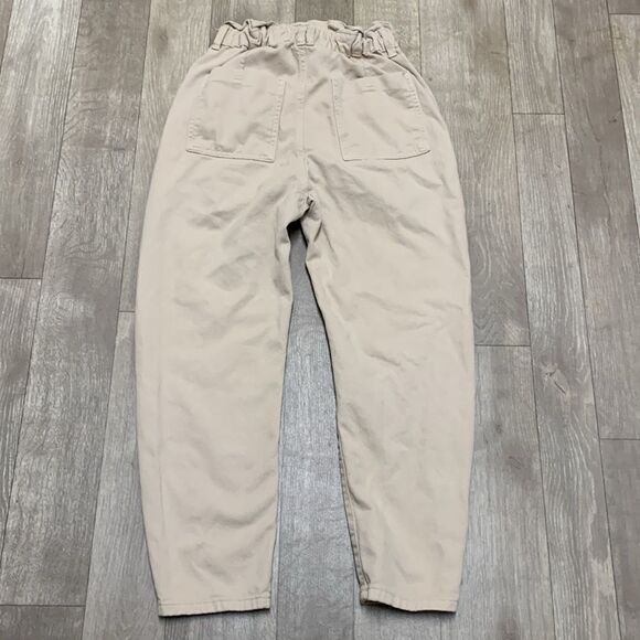 Womens Zara Paperbag Button Fly Baggy Loose Fit High Rise Khaki Ankle Pants - Picture 2 of 8